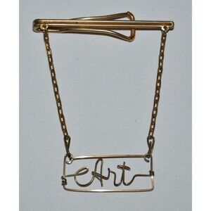 Nice Vintage Custom "ART" Freeform Name Artist Chain Tie Bar Clasp Rare